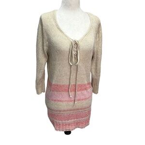 Roxy💜cotton Blend Short Sleeve Tie Front Lightweight Sweater Size M
